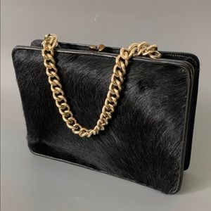 Vintage luxury Walter Katten 1950s Calf hair fur lady’s purse hand bag black